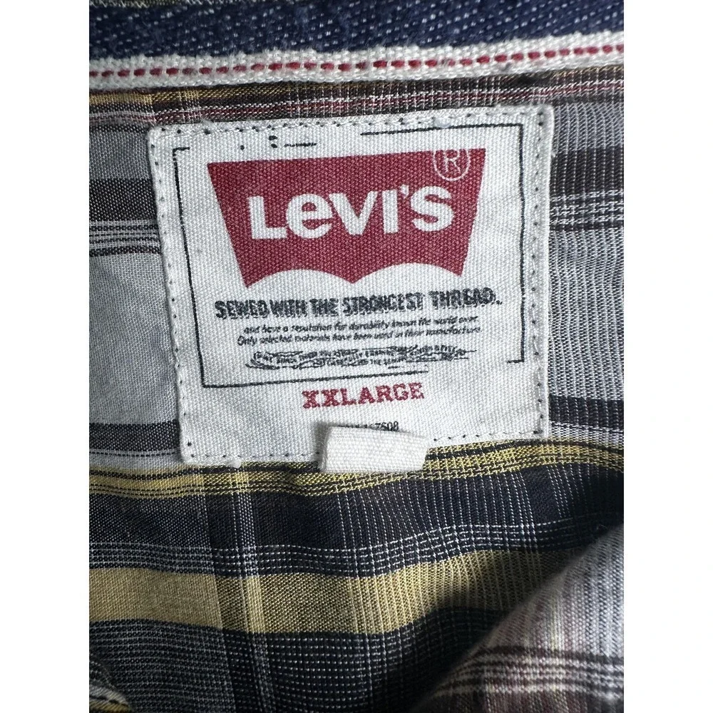 Levi's Shirt Mens XL Yellow Black Plaid Button Front Long Sleeve Western Casual